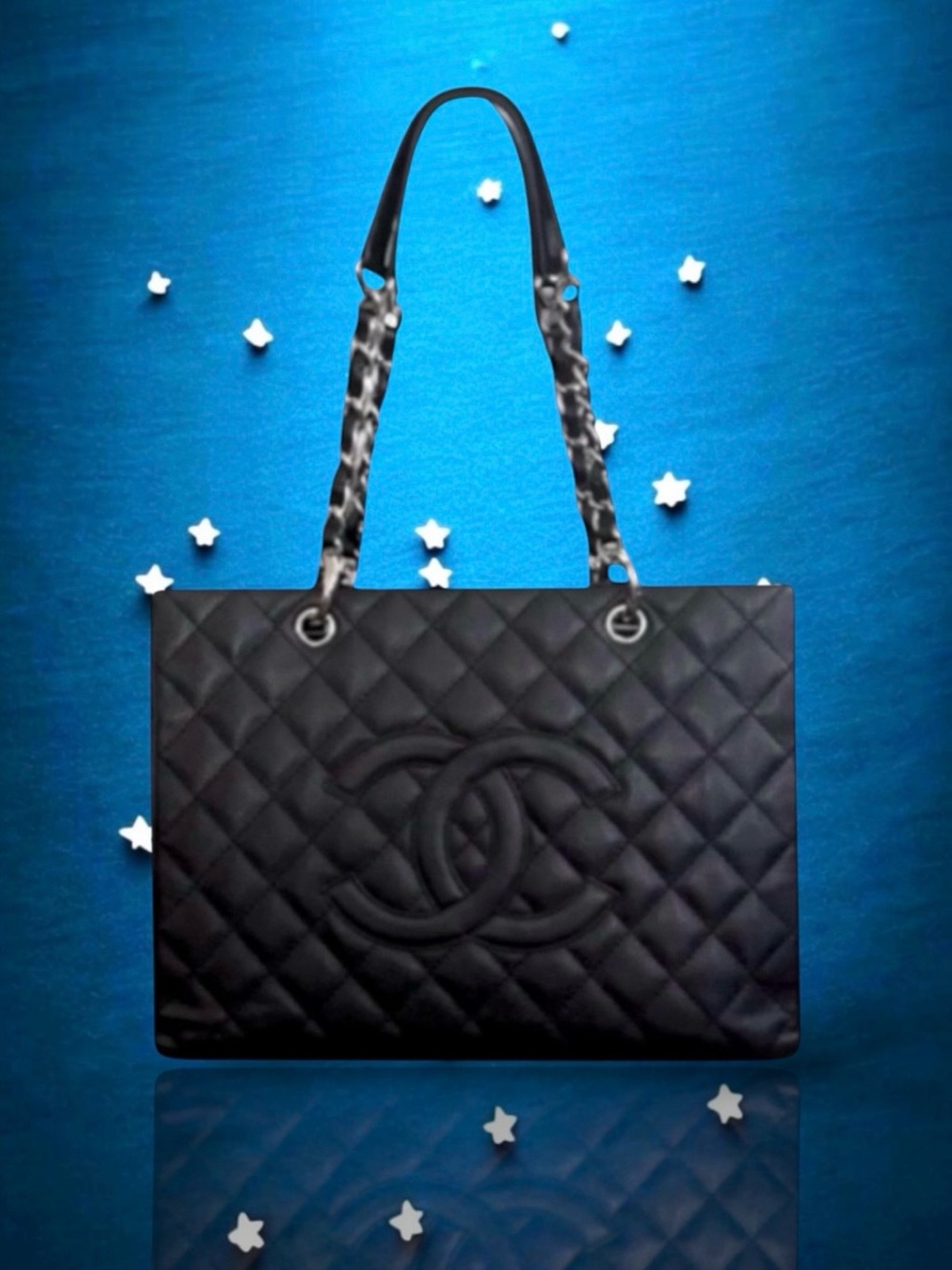 🩷VINTAGE CHANEL Black Caviar Quilted Grand Shopping Tote (GST) Silver-Tone HW